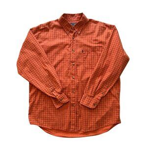 Duck Head Orange Black Plaid Button Up Shirt Medium Cotton Turkey Made